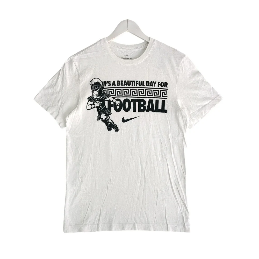 Nike Mens White Football Trojan Graphic T-Shirt Small It's a Beautiful Day Tee